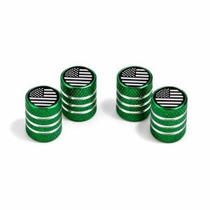 Green American Flag Tire Valve Stem Caps Aluminum 4-Pk Universal Car Truck Bike